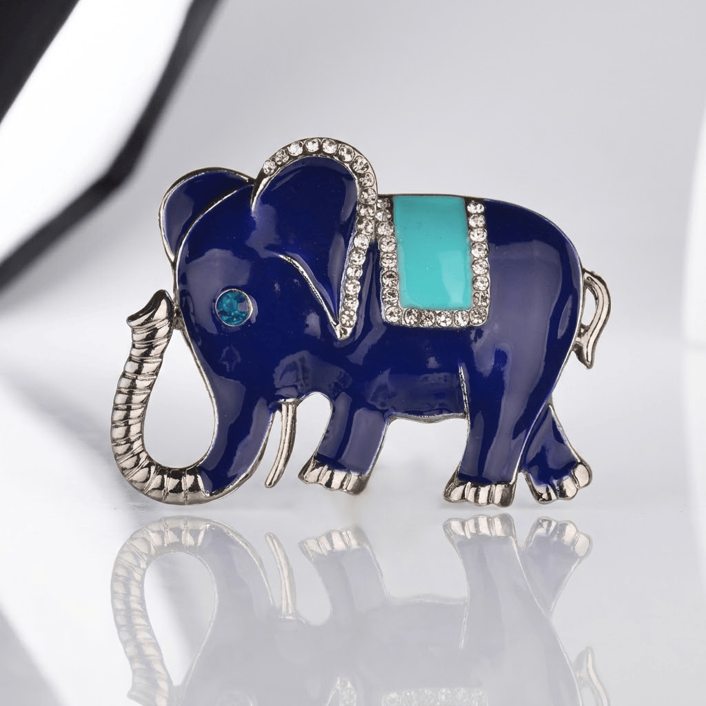 Elegant Blue Gemstone Elephant Brooch