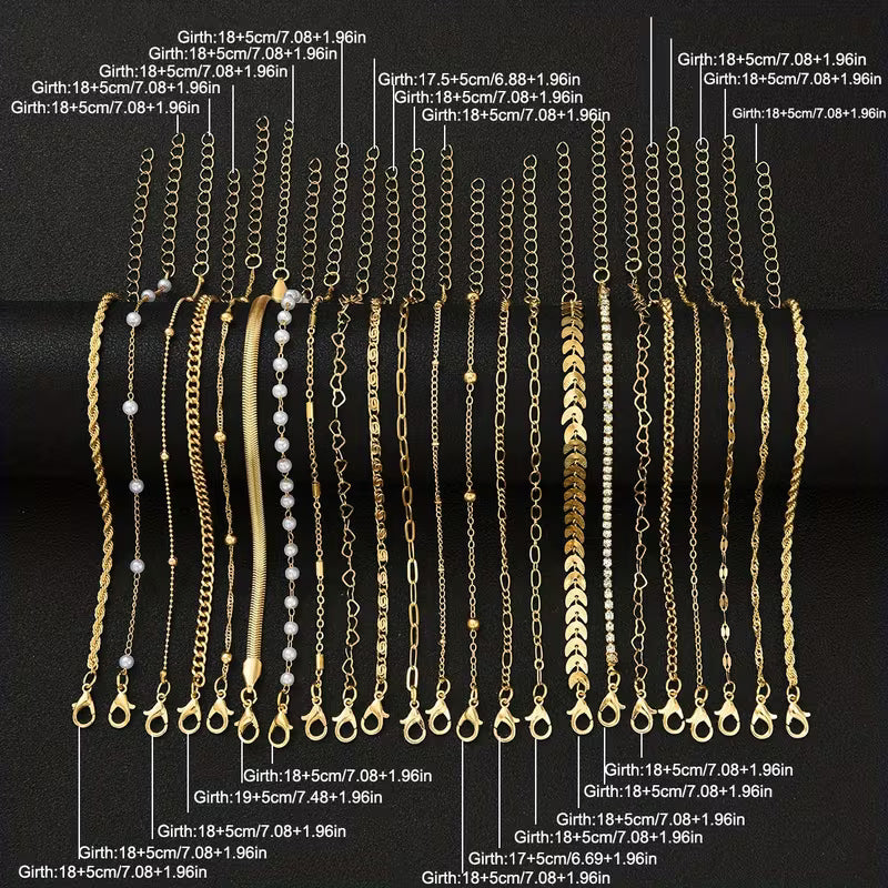 Golden Pearl Chain Bracelet Set of 23
