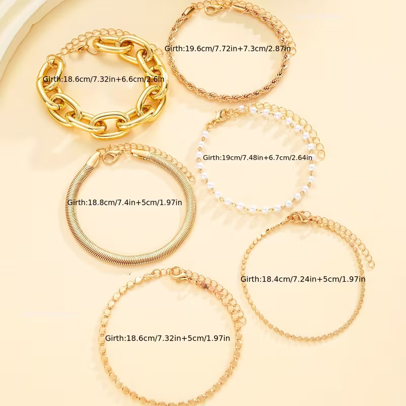 Pearl and Chain Bracelet Set of 6