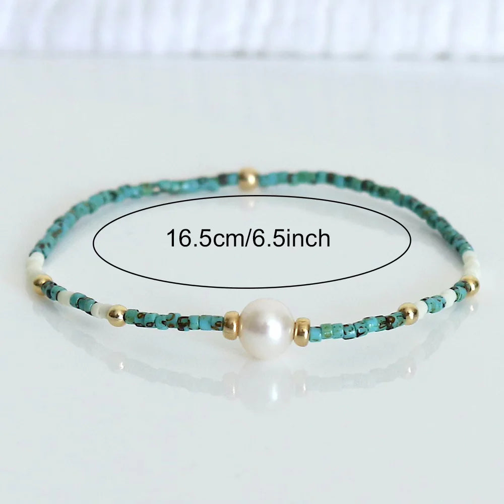Minimal Turquoise and Pearl Bracelet