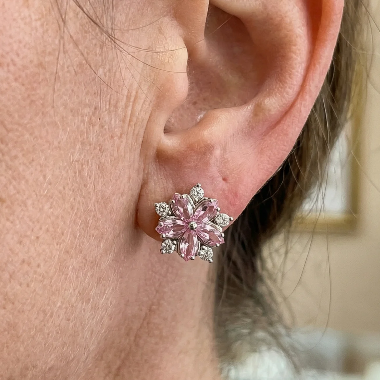 Elegant Rosé Sapphire Flower Stud Earrings