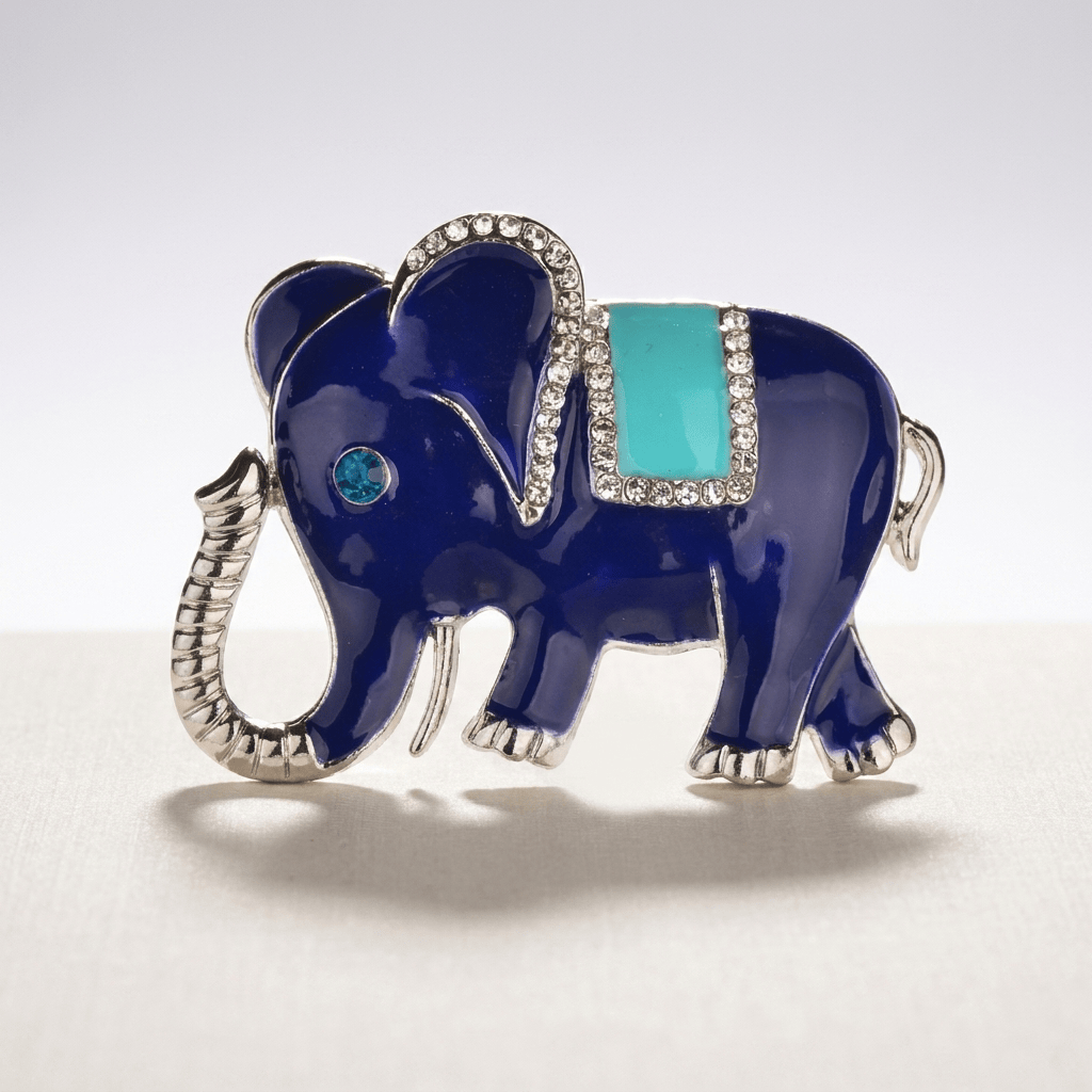 Elegant Blue Gemstone Elephant Brooch
