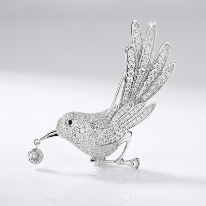 Elegant Gold-Plated Crystal Bird Brooch