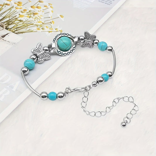 Vintage Silver Turquoise Butterfly Bracelet