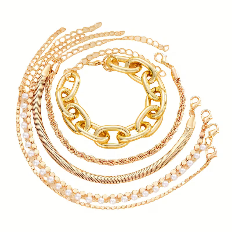 Pearl and Chain Bracelet Set of 6
