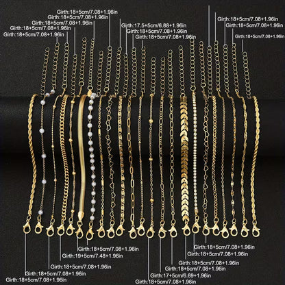 Golden Pearl Chain Bracelet Set of 23