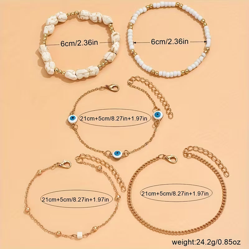 Boho Turquoise Ankle Bracelet Set