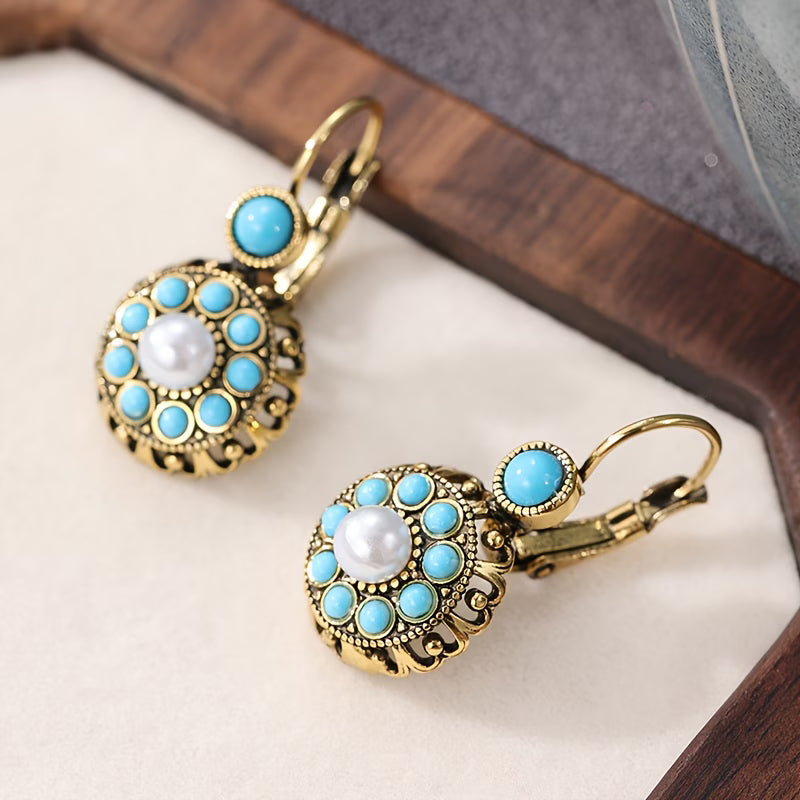 Premium Pearl and Turquoise Bloom Earrings