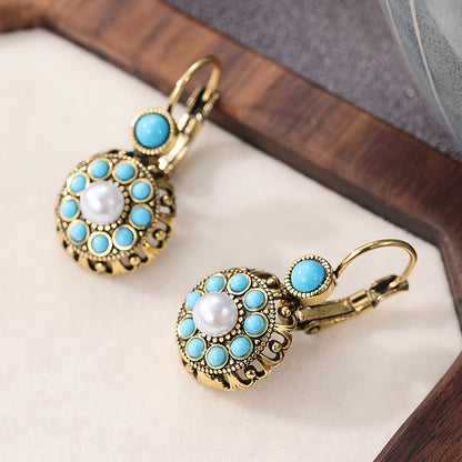 Premium Pearl and Turquoise Bloom Earrings