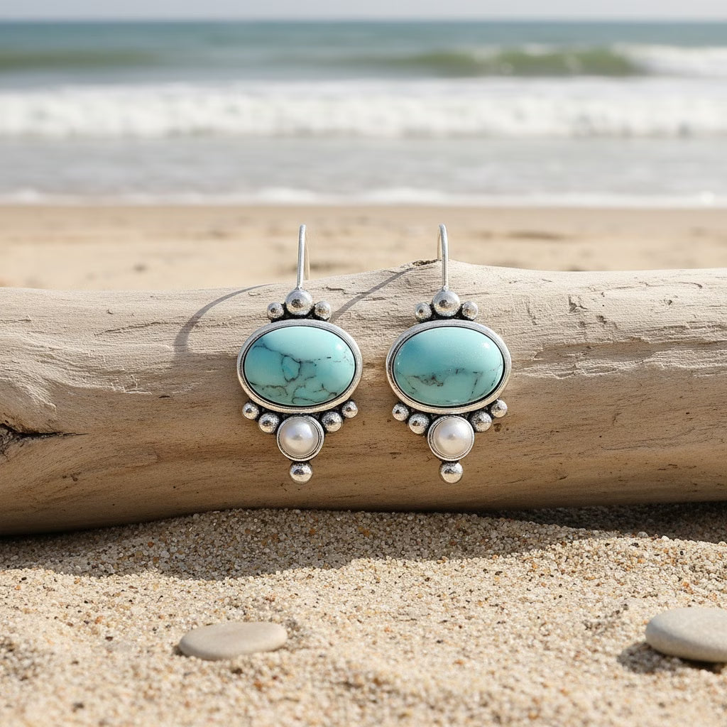 Turquoise Inlaid Dangle Earrings