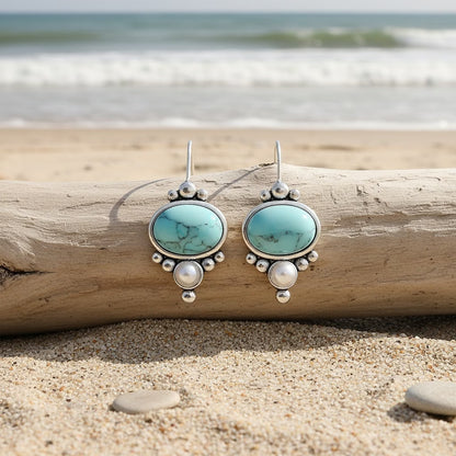 Turquoise Inlaid Dangle Earrings