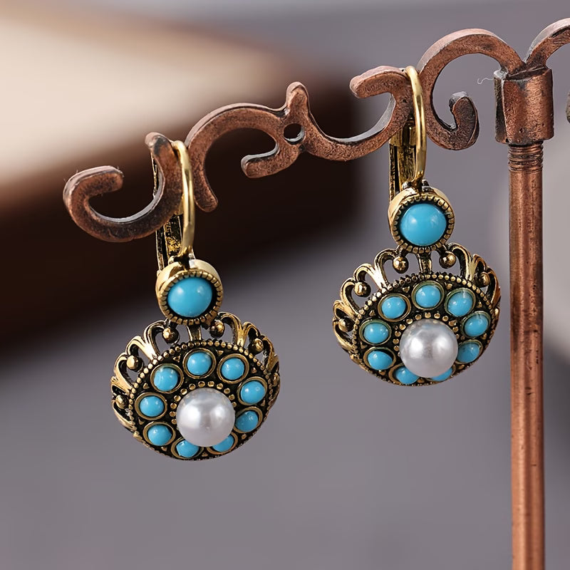 Premium Pearl and Turquoise Bloom Earrings