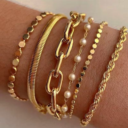 Pearl and Chain Bracelet Set of 6