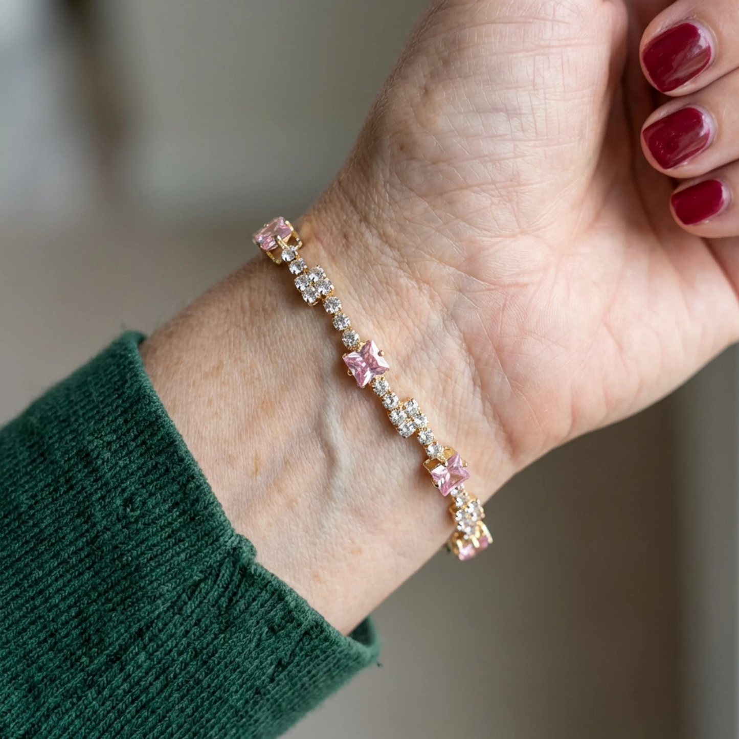 Elegant Rosé Sapphire Squares Bracelet