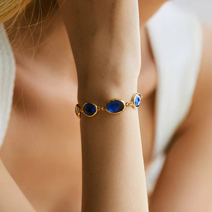 Charming Blue Stone Gold Bracelet