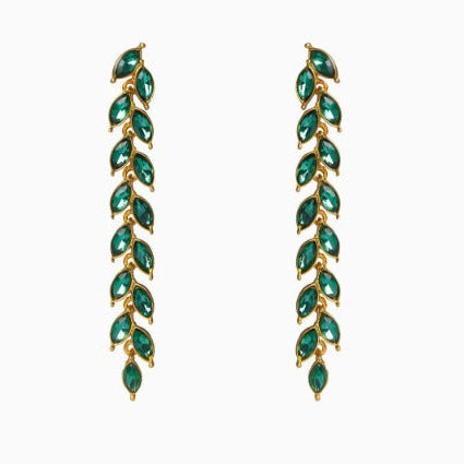Premium Gold Emerald Leaf Cascade Earrings