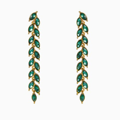 Premium Gold Emerald Leaf Cascade Earrings