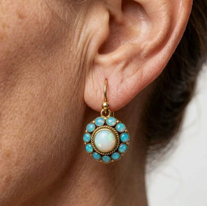 Premium Pearl and Turquoise Opal Halo Earrings