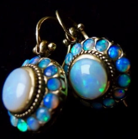 Premium Pearl and Turquoise Opal Halo Earrings