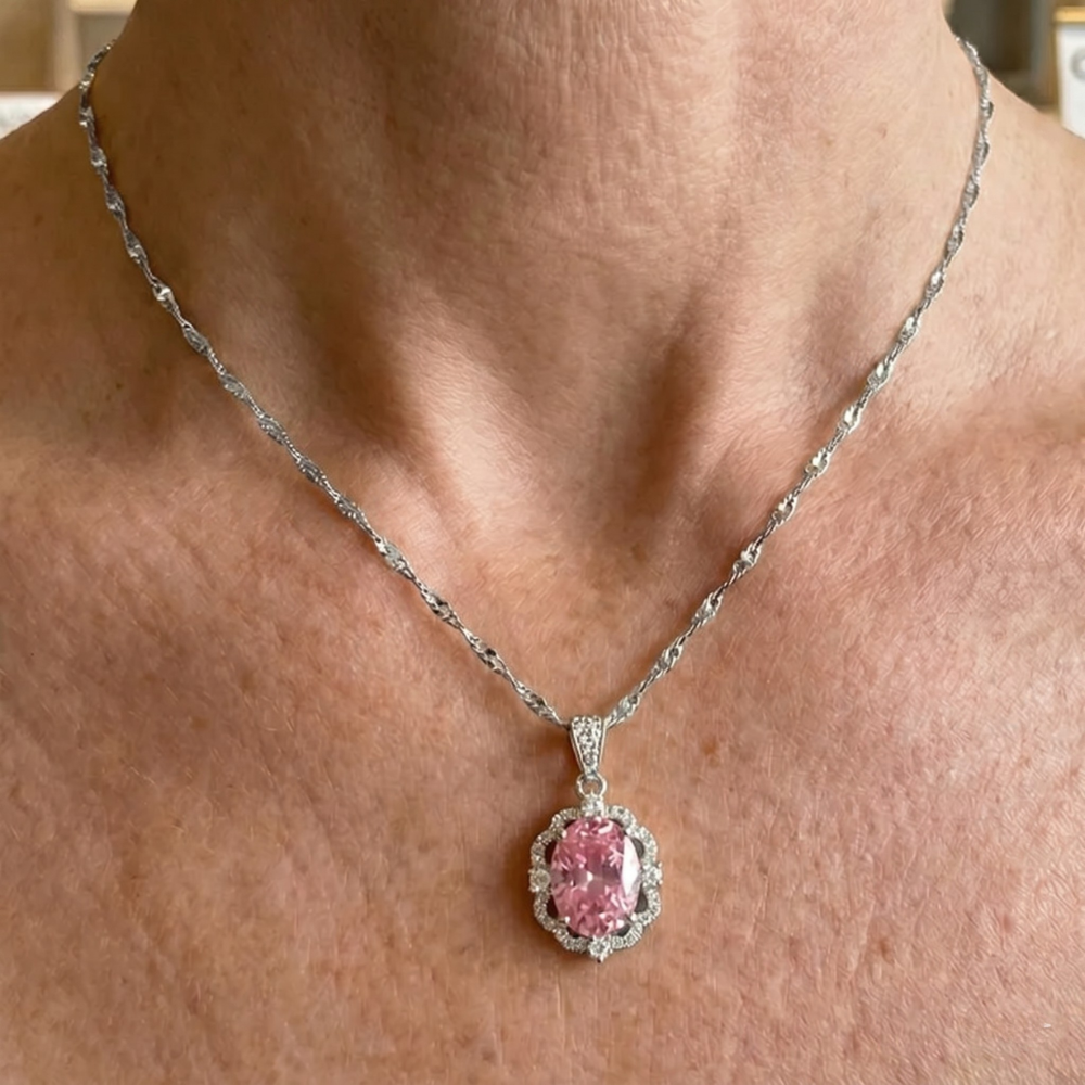 Elegant Rosé Sapphire Crown Necklace