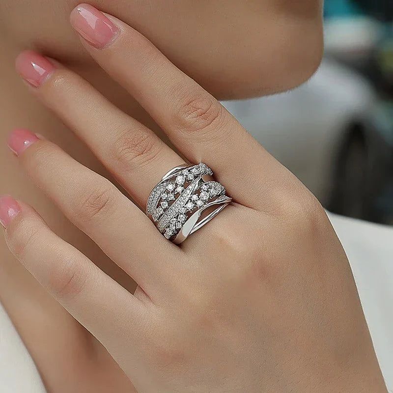 Lustrous Layered Crystal Ring