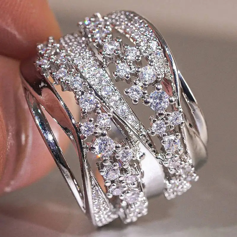 Lustrous Layered Crystal Ring