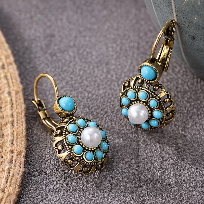 Premium Pearl and Turquoise Bloom Earrings
