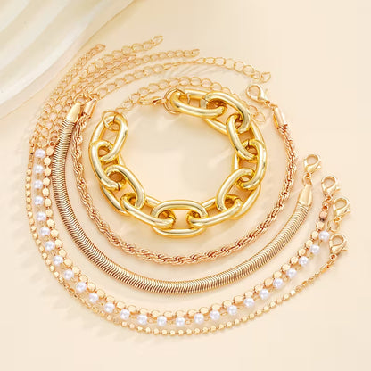 Pearl and Chain Bracelet Set of 6