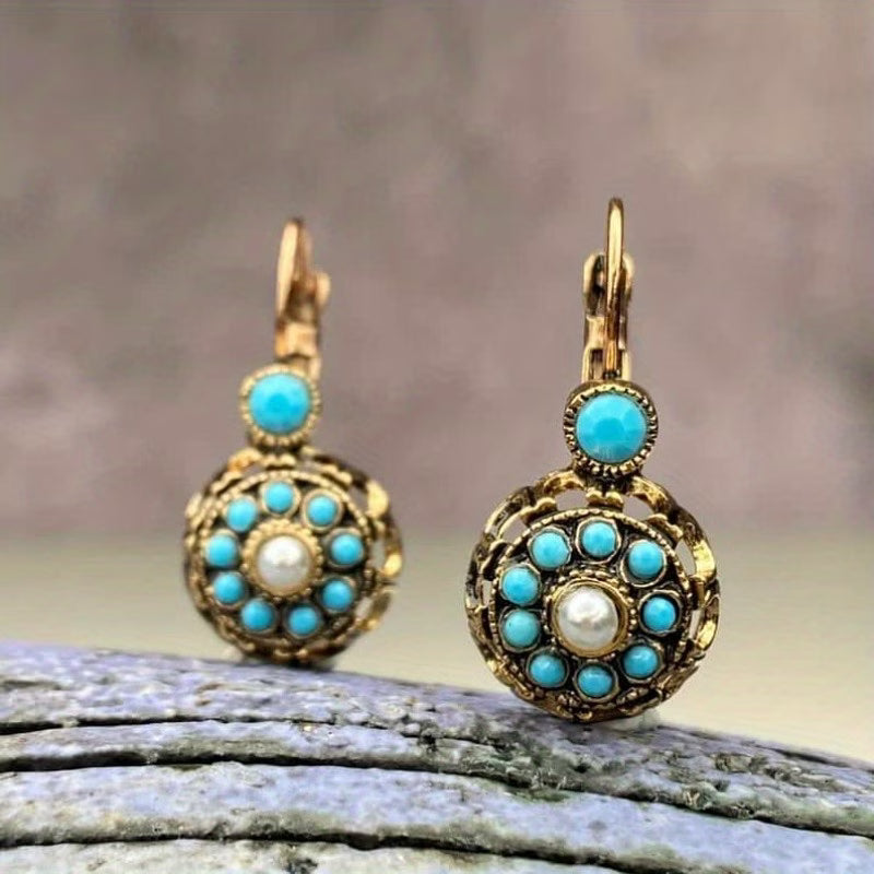 Premium Pearl and Turquoise Bloom Earrings