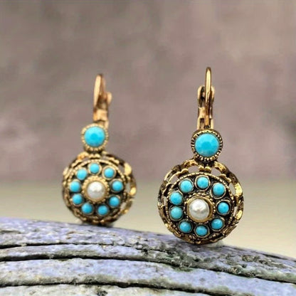 Premium Pearl and Turquoise Bloom Earrings