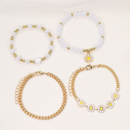 Pearl Daisy Stacking Bracelet Set of 4