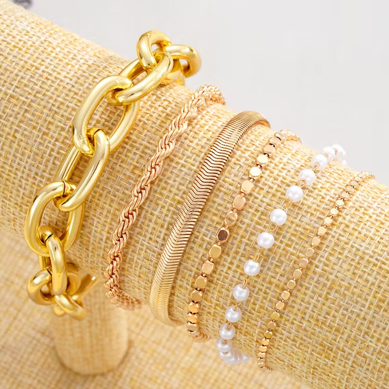 Pearl and Chain Bracelet Set of 6