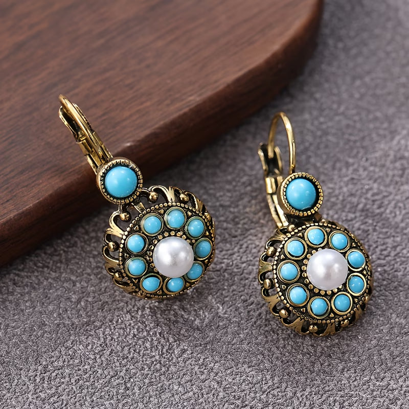 Premium Pearl and Turquoise Bloom Earrings
