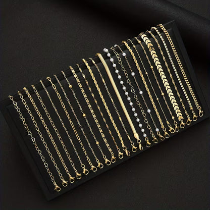 Golden Pearl Chain Bracelet Set of 23