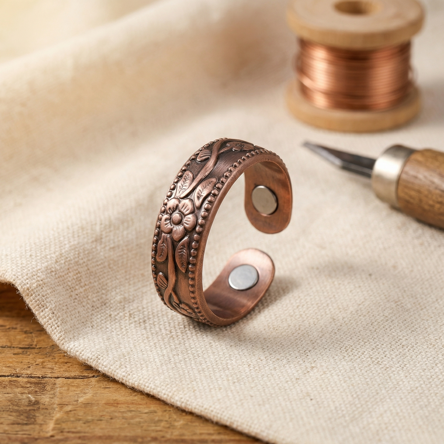 Adjustable Petal Artisan Copper Ring