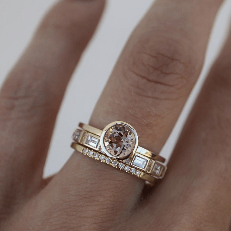 Inlaid Crystal Gold Ring Set