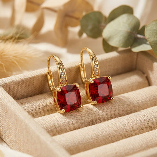 Majestic Stone Gold Hoops Earrings